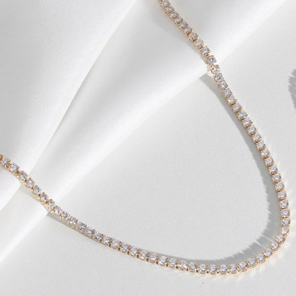 NEW 14K GOLD TENNIS CHAIN CHOKER NECKLACE, NICE NECKLACE, CUTE NECKLACE - Picture 3 of 6